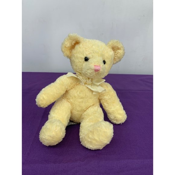 Aurora 6 Inch Sitting Bear Yellow with yellow bow plastic black eyes pellets - Picture 1 of 10